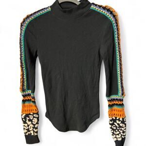 XS Free People Switch it Up crochet trim waffle knit thermal top